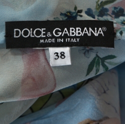 Pre Owned Dolce & Gabbana Blue Angel Print Silk Gathered Blouse S