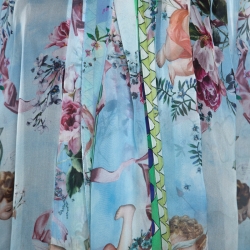 Pre Owned Dolce & Gabbana Blue Angel Print Silk Gathered Blouse S