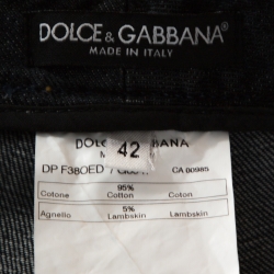 Pre Owned Dolce & Gabbana Blue Denim Leather Pocket Detail Shorts M