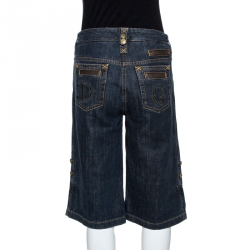 Pre Owned Dolce & Gabbana Blue Denim Leather Pocket Detail Shorts M