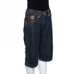 Pre Owned Dolce & Gabbana Blue Denim Leather Pocket Detail Shorts M