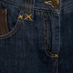 Pre Owned Dolce & Gabbana Blue Denim Leather Pocket Detail Shorts M