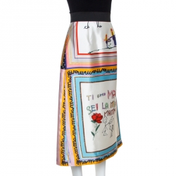 Pre Owned Dolce & Gabbana Multicolor Silk Drawing Print Midi Skirt M