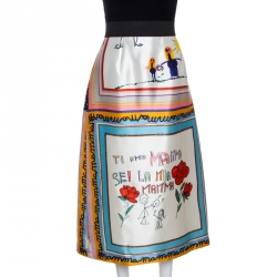 Pre Owned Dolce & Gabbana Multicolor Silk Drawing Print Midi Skirt M