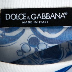 مملوكة مسبقًا Dolce & Gabbana Blue Majolica Print Cotton Poplin Top S