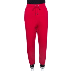 Pre Owned Dolce & Gabbana Garnet Red Crepe Logo Striped Track Pants M