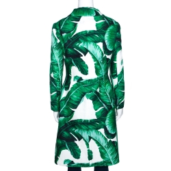 Pre Owned Dolce & Gabbana Bicolor Banana Leaf Print Cotton Silk Coat L
