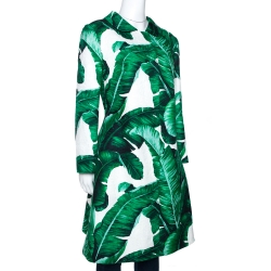 Pre Owned Dolce & Gabbana Bicolor Banana Leaf Print Cotton Silk Coat L