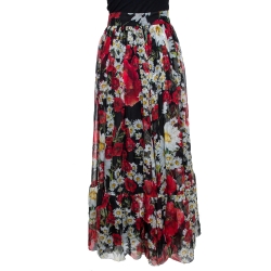 Pre Owned Dolce & Gabbana Black Floral Print Flared Maxi Skirt M 