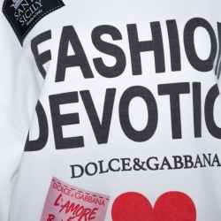 Pre Owned Dolce & Gabbana White Fashion Devotion Print Cotton Applique Detail Sweatshirt M