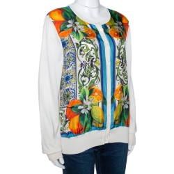Pre Owned Dolce & Gabbana Off White Majolica Print Silk Button Front Cardigan L