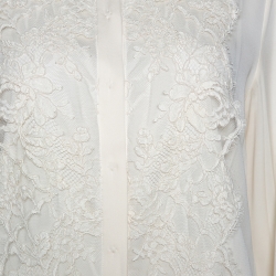 Pre Owned Dolce & Gabbana Off White Silk Lace Trim Long Sleeve Shirt L