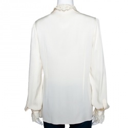 Pre Owned Dolce & Gabbana Off White Silk Lace Trim Long Sleeve Shirt L