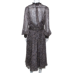 Pre Owned D&G Multicolor Sequin Print Silk Chiffon Long Sleeve Midi Dress L
