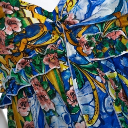Pre Owned Dolce & Gabbana Multicolor Floral Printed Silk Ruffle Detail Dress M 