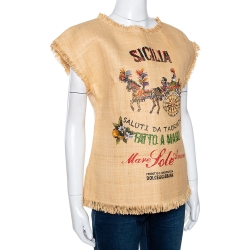 Pre Owned Dolce & Gabbana Beige Raffia Saluti Da Taormina Print Top M