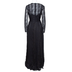 مملوكة مسبقًا Dolce & Gabbana Black Silk Floral Lace Detail Maxi Dress L