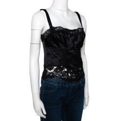مملوكة مسبقًا Dolce & Gabbana Black Silk Lace Trim Camisole Top S