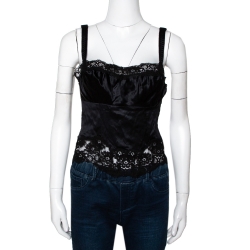 مملوكة مسبقًا Dolce & Gabbana Black Silk Lace Trim Camisole Top S