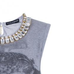 مملوكة مسبقًا تانك توب دولتشي آند غابانا رقبة مطرزة طبع فهد M