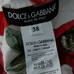 Pre Owned Dolce & Gabbana Red Cotton Floral Print Off shoulder Dress S