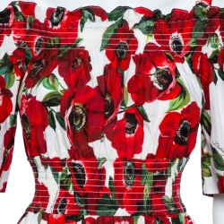 Pre Owned Dolce & Gabbana Red Cotton Floral Print Off shoulder Dress S