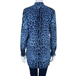 مملوكة مسبقًا Dolce and Gabbana Blue Animal Print Button Down Shirt S