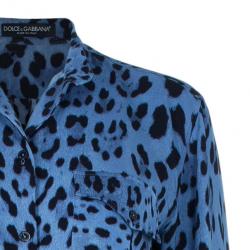 مملوكة مسبقًا Dolce and Gabbana Blue Animal Print Button Down Shirt S