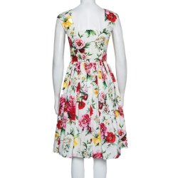 Pre Owned Dolce & Gabbana White Floral Printed Cotton Sleeveless Midi Dress S 