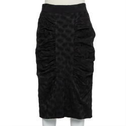 Black Jacquard Draped Detail Pencil Skirt
