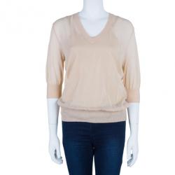 مملوكة مسبقًا Dolce and Gabbana Peach Knit V-Neck Sweater S