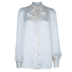 Pre Owned Dolce and Gabbana Ivory Satin Shirt M