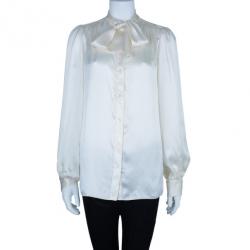 Pre Owned Dolce and Gabbana Ivory Satin Shirt M