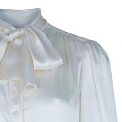 Pre Owned Dolce and Gabbana Ivory Satin Shirt M