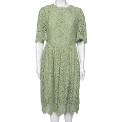 Green Floral Lace Flared Dress