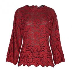 Pre Owned Dolce And Gabbana Red Lace Long Sleeve Top M