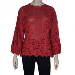 مملوكة مسبقًا توب دولتشي آند غابانا أكمام طويلة دانتيل أحمر M