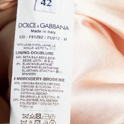 Pre Owned Dolce & Gabbana Pink Wool Floral Applique Sheath Dress M