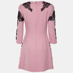 Pre Owned Dolce & Gabbana Pink Wool Floral Applique Sheath Dress M