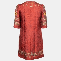 Pre Owned Dolce & Gabbana Red Floral Jacquard Shift Dress S   