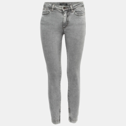 Pre Owned Dolce & Gabbana Grey Denim Zipped Hem Detail Audrey Jeans S Waist 26"
