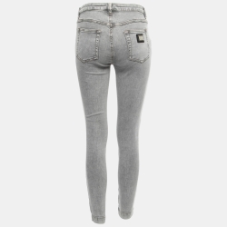 Pre Owned Dolce & Gabbana Grey Denim Zipped Hem Detail Audrey Jeans S Waist 26"