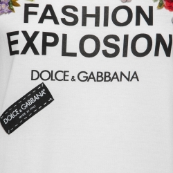 Pre Owned Dolce & Gabbana White Cotton Fashion Explosion Print Embroidered T-Shirt S