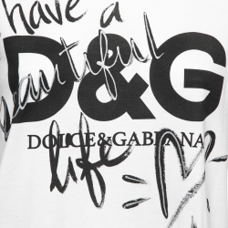 Pre Owned Dolce & Gabbana White Cotton Logo Print T-Shirt S