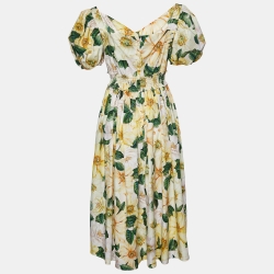 Pre Owned Dolce & Gabbana Multicolor Floral Printed Cotton Midi Dress M