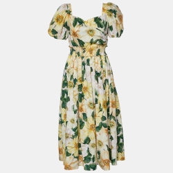 Pre Owned Dolce & Gabbana Multicolor Floral Printed Cotton Midi Dress M