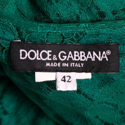 Pre Owned Dolce & Gabbana Green Lace Flutter Sleeve Midi Dress M