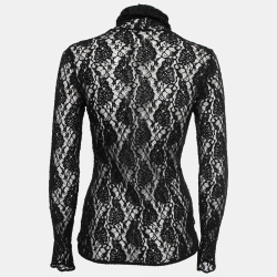 Pre Owned Dolce & Gabbana Black Lace Logo Band Detail Turtleneck Top M