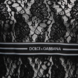 Pre Owned Dolce & Gabbana Black Lace Logo Band Detail Turtleneck Top M