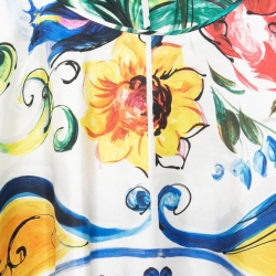 Pre Owned Dolce & Gabbana Multicolor Majolica Printed Silk Tassel Trimmed Poncho Top S